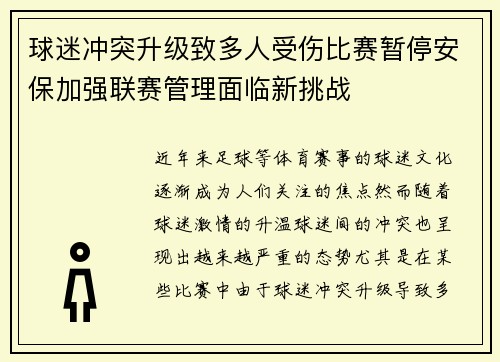 球迷冲突升级致多人受伤比赛暂停安保加强联赛管理面临新挑战